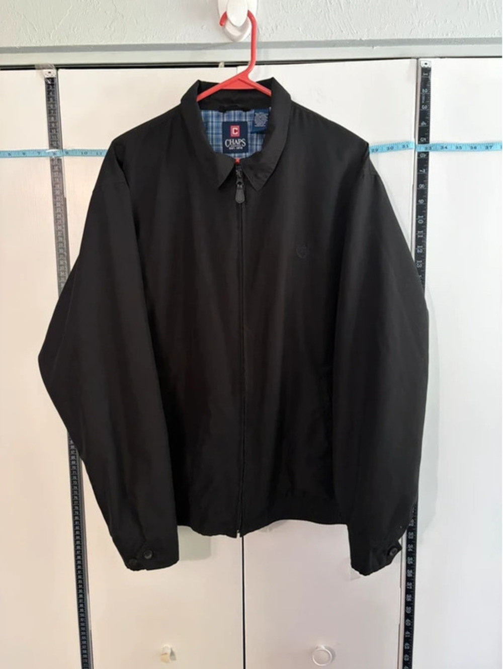 Harrington Jacket Chaps Men’s L Black Plaid Lined Full Zip Preppy EUC